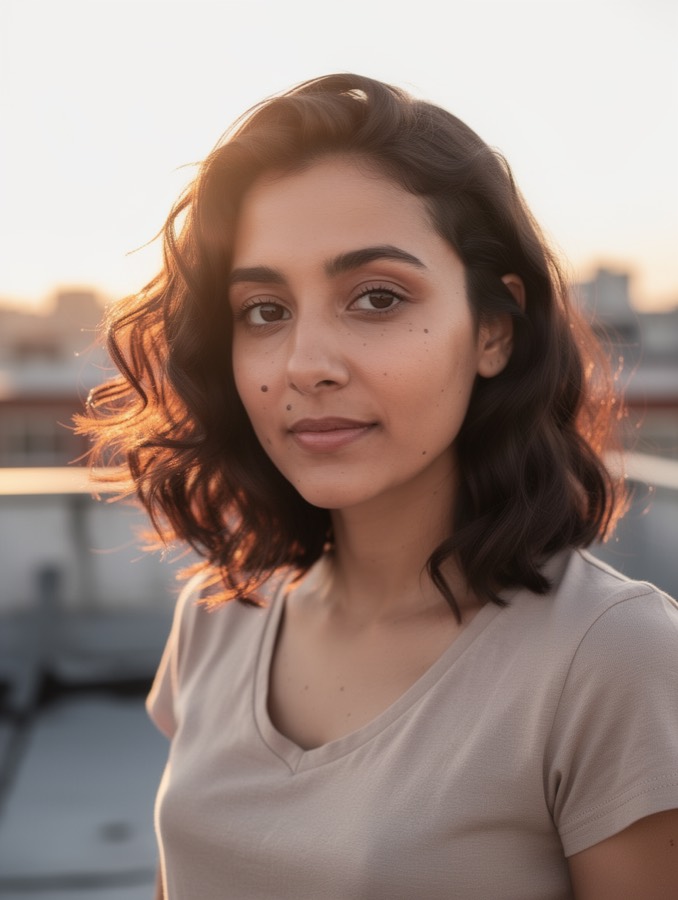 Golden hour rooftop portrait